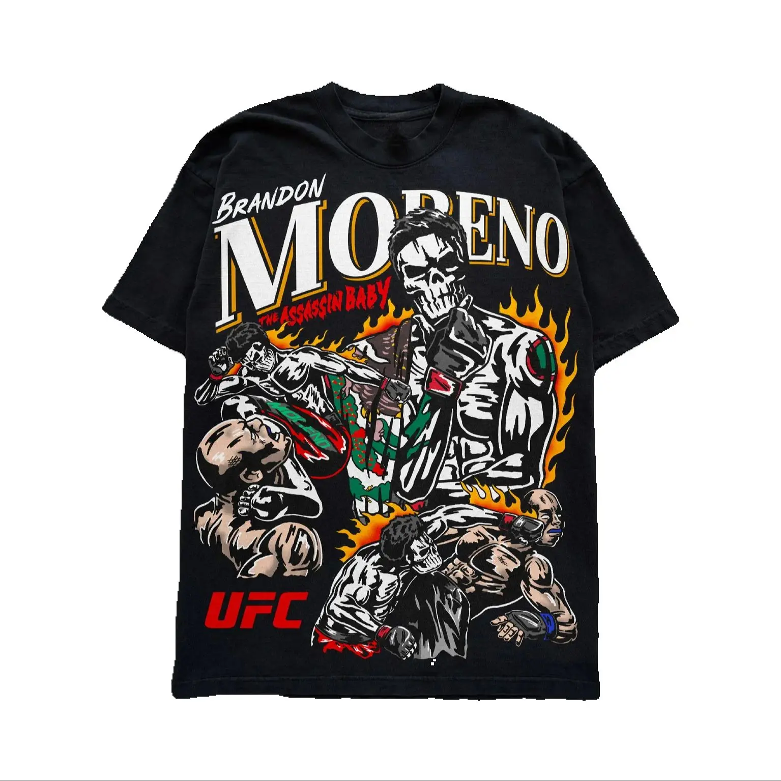 جديد UFC 323 براندون مورينو الرجال قميص أسود الجمجمة المطبوعة القطن قميص القتال ليلة الملاكمة المتضخم التدريب MMA Jujutsu #1