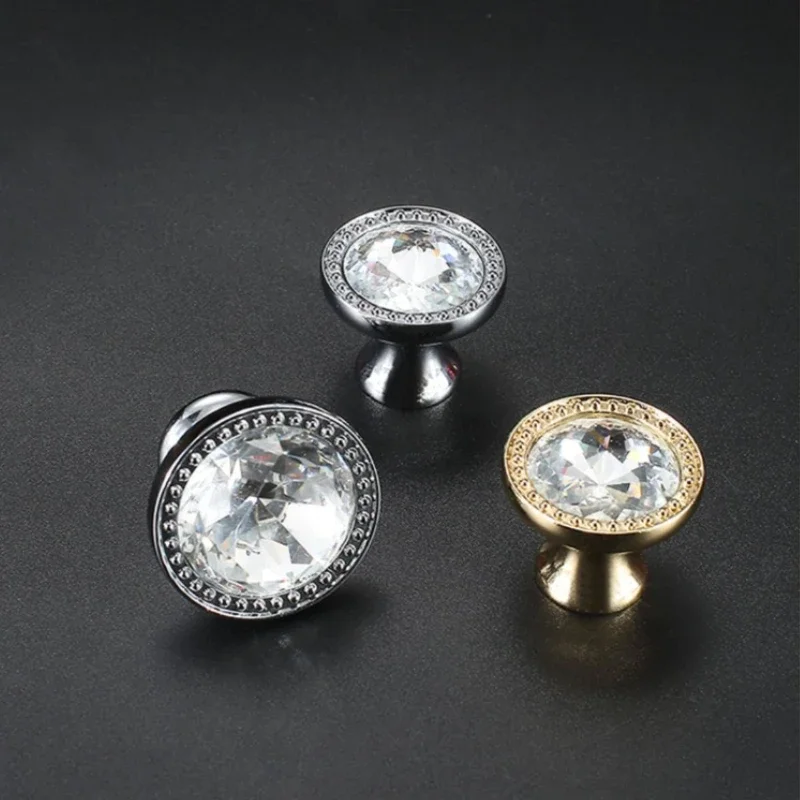 Non-perforated Crystal Glass Knobs Cupboard Drawer Pull Kitchen Cabinet Door Wardrobe Handles Hardware