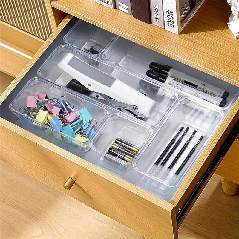 Plastic Drawer Organizers, 4 Sizes Transparent Drawer Organizers For Bathroom, Dressing Table, Cosmetics, Tableware