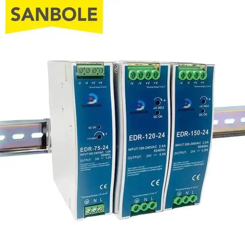 

EDR-75 120 150 Series 12V 24V 48V DC 75W 120W 150W блок питания промышленного переключателя DIN-рейки с одним выходом