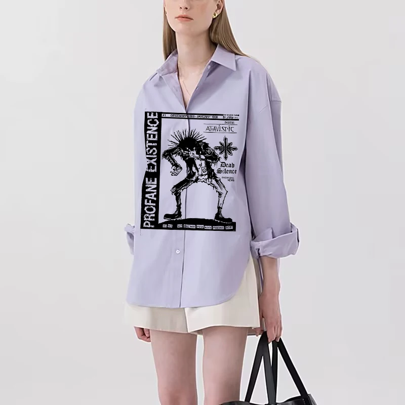 

Elegant Button Up Shirt With Lapel And Open Collar Casual Top With Gradient Print Women's Loose Long Sleeved Shirt For Daily