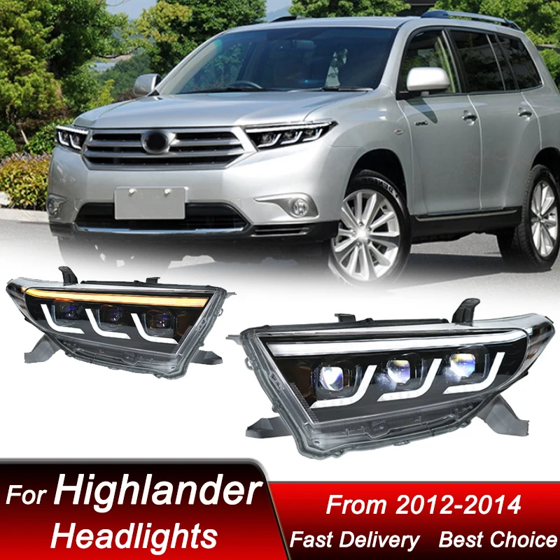 

Поп-автомобильные фары для Toyota Highlander 2012-2014 Lexus Style, полностью светодиодные фары в сборе, обновленный комплект аксессуаров для линз проектора