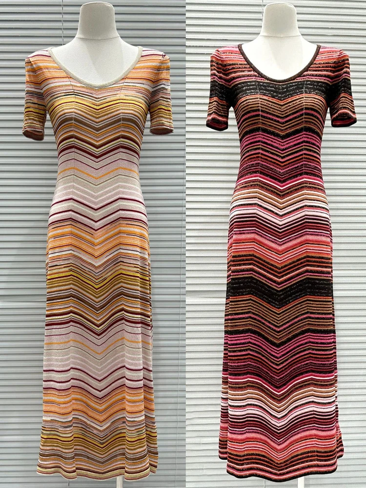 Ele Long Svel Summer Dr iny Tead Heavy Embroidery  Wave Pattern Slimming Holiday Dr for Women