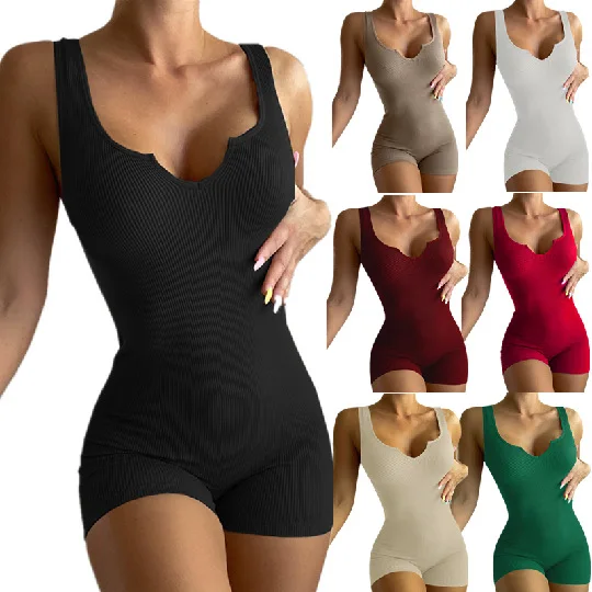 Sexy Playsuit Women 2022 spring/summer/autumn Solid Color Leisure Knitted v-neck Women Playsuits Streetwear Sale YYF20408
