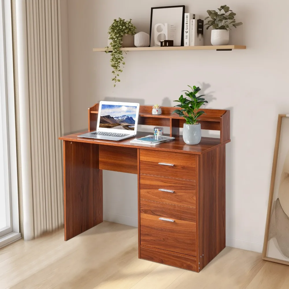 Meja Komputer Meja Gaming Meja Tulis dengan File 3 Laci & Rak Workstation