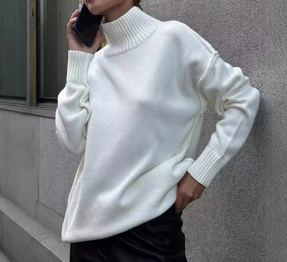 

Women‘s Turtleneck Sweater Loose Fit Long Sleeve Knit Pullover Casual Streetwear for Autumn Winter Solid Color Multiple Colors