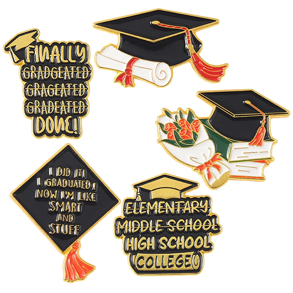 

5Pcs Graduation Lapel Pin Enamel Metal Brooch Pin for Backpack Clothes Suit Graduation Souvenir Bulk Brooches Graduates Gifts