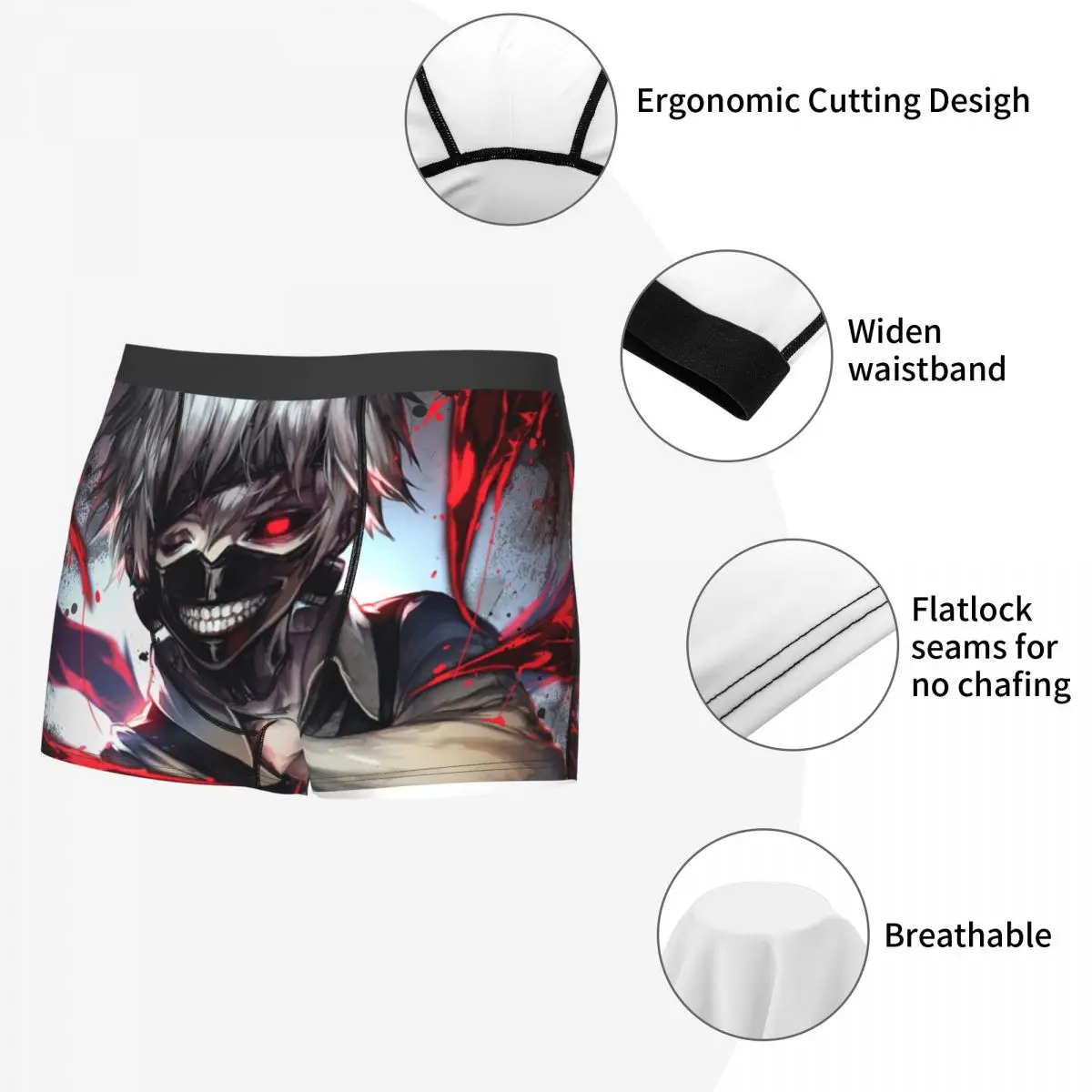 Anime Tokyo Ghoul Kaneki Ken Men\'s Underwear Boxer Shorts Panties Novelty Breathable Underpants for Homme S-XXL