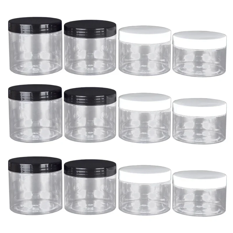 6Pcs 300/400/450/500Ml Clear Plastic Pot Met Zwart Wit Deksel Lege Gezichtscrème cosmetische Container Voor Huidverzorging Set Reizen Fles