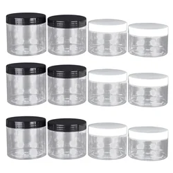 6Pcs 300/400/450/500ml Clear Plastic Jar With Black White Lid Empty Face Cream Cosmetic Container for Skincare Set Travel Bottle