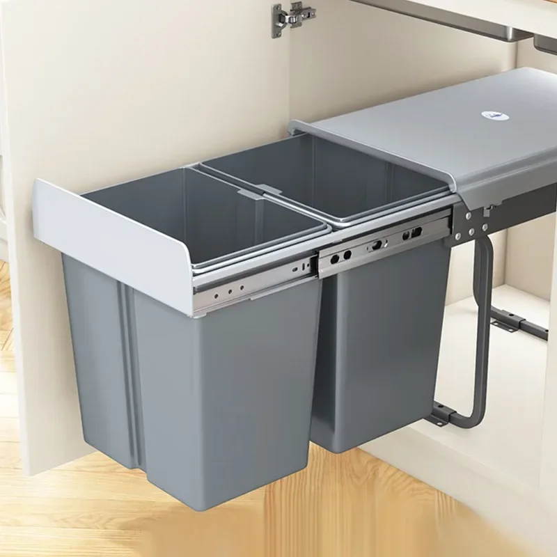 Kitchen embedded trash can with lid pull basket hidden cleaning bucket dry and wet classification