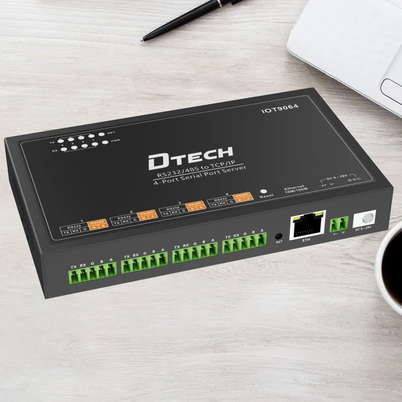

DTECH IOT9064 4-портовый преобразователь RS232 RS485 в Ethernet TCP/IP Поддержка сервера веб-страницы DHCP