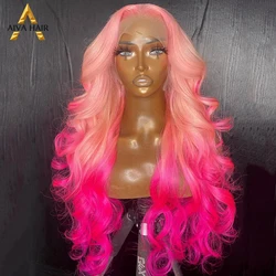 30Inch Ombre Pink Color Transparent 13X4 Synthetic Lace Front Wig Drag Queen Loose Wave Highlight Cosplay Women's Wigs 180%