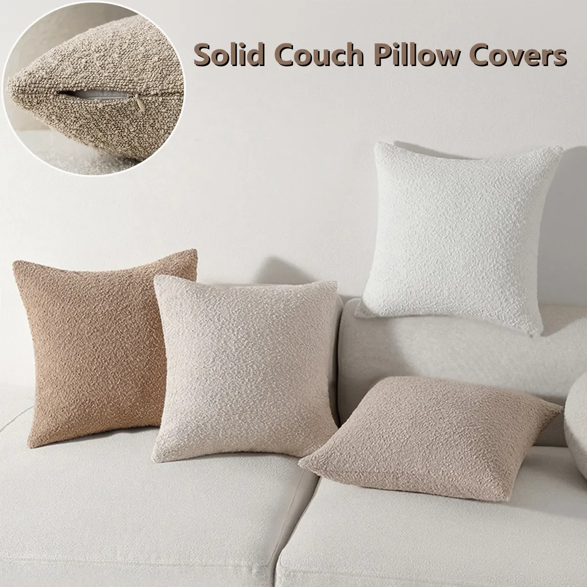 

Solid Color Boucle Throw Pillow Cover Textured Accent Pillow Cases Soft for Cushion Chair Sofa Bedroom Livingroom Home Decor