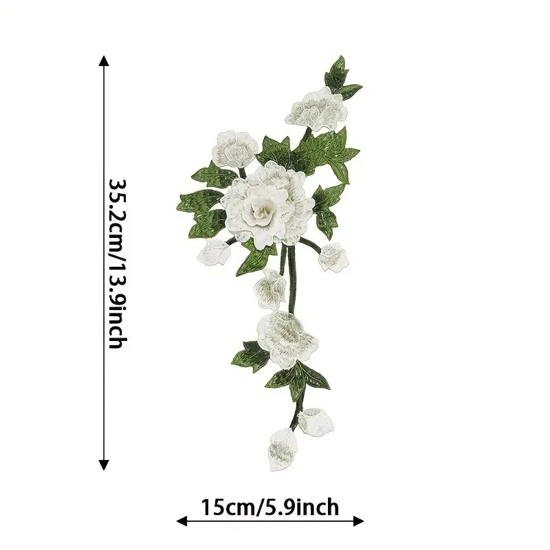 1 Paar mehrfarbige, mit Blumen bestickte Aufnäher für Kleidung, Hochzeit, Taschen, Zubehör, Applikation, DIY, Nähen, Reparatur 15 x 35,2 cm – Detail 1