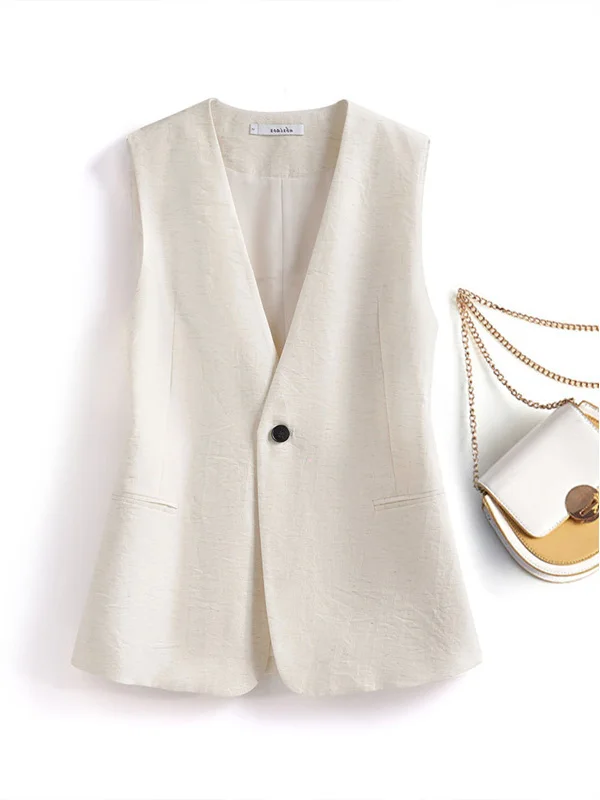 

Women's Suit Vest Spring Autumn V-ne Slim Fit Linen Faion Outerwear Commute Sle Regular Length Busin Casual Vest