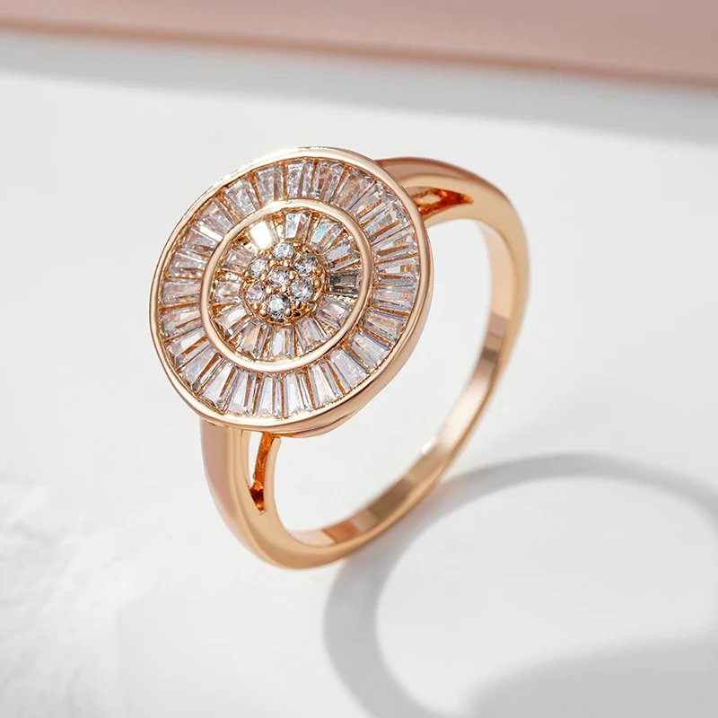 SYOUJYO Shiny Natural Zircon Full Paved Ring For Women 585 Rose Gold Color Retro Setting Bride Wedding Fine Jewelry Gift