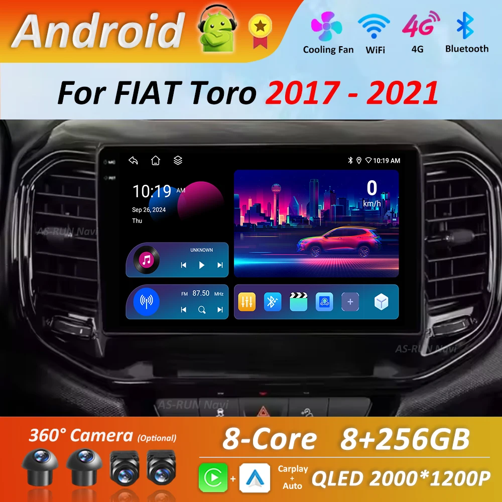 for FIAT Toro 2017 - 2021 Car Radio Multimedia Player Android 14 GPS Navigation 4G BT DSP Stereo Split Screen WiFi Auto Tools