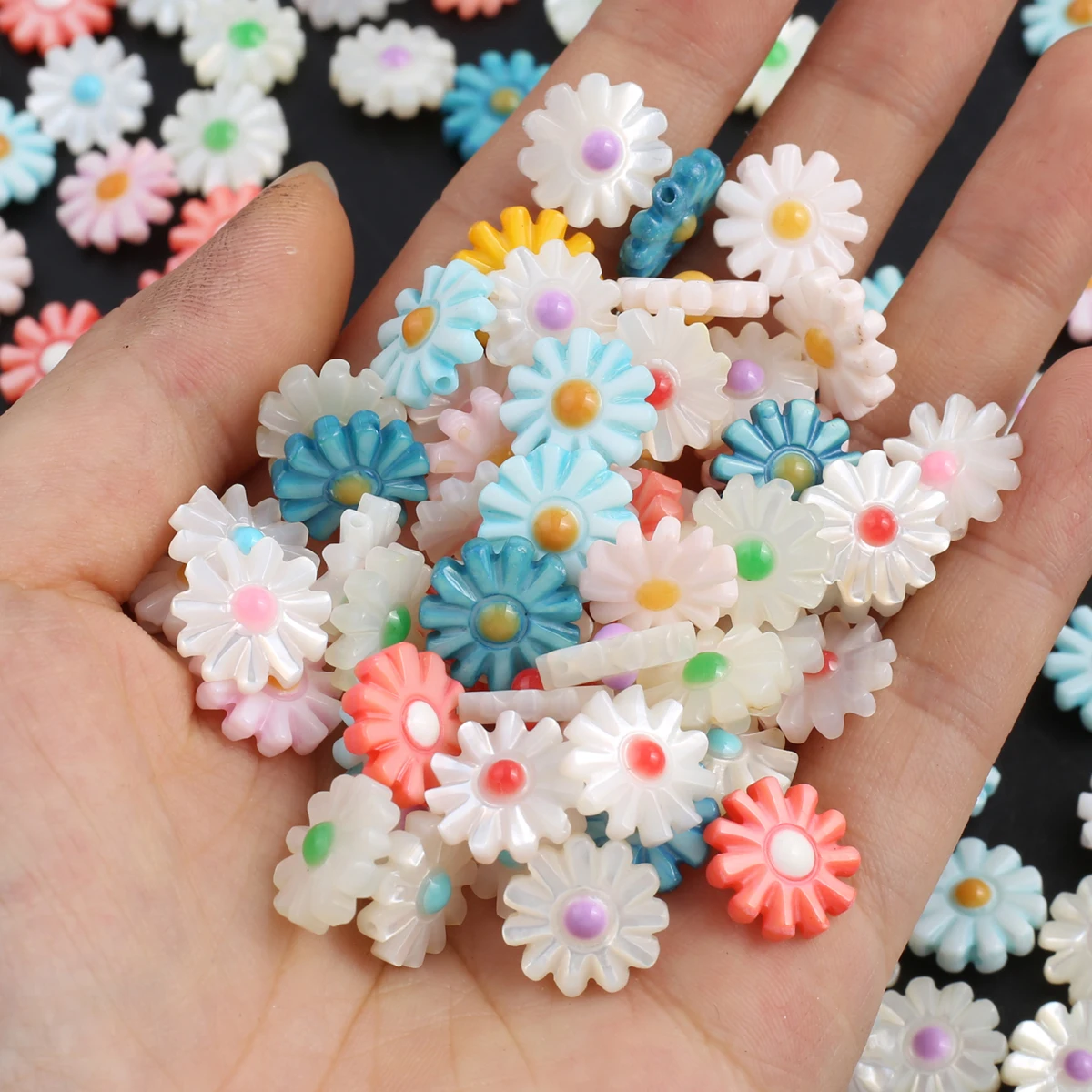 

10Pcs Natural Shell Loose Beads Sunflower Daisy Beads for Jewelry Making Findings DIY Earring Bracelet Charm Necklace Accessory