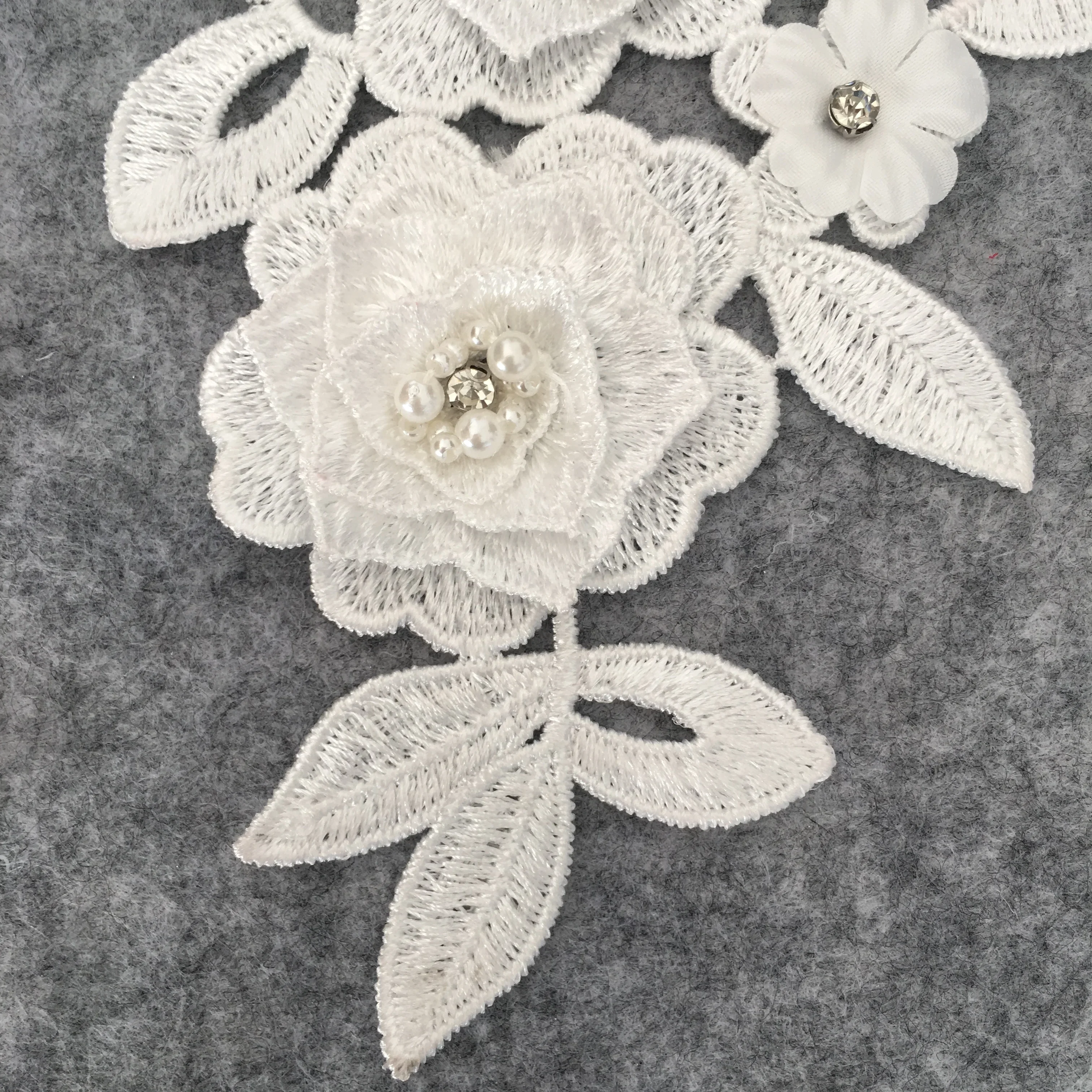 Black and white lace 3D three-dimensional flower decoration applique rhinestone embroidery DIY craft accessories 1 pair for sale