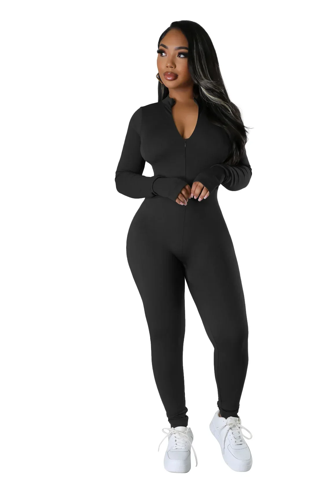女性ワークアウトジャンプスーツ暖かいフリース長袖ジップフロントアクティブスポーツロンパースワンピース日常生活ナイトクラブパーティー衣装