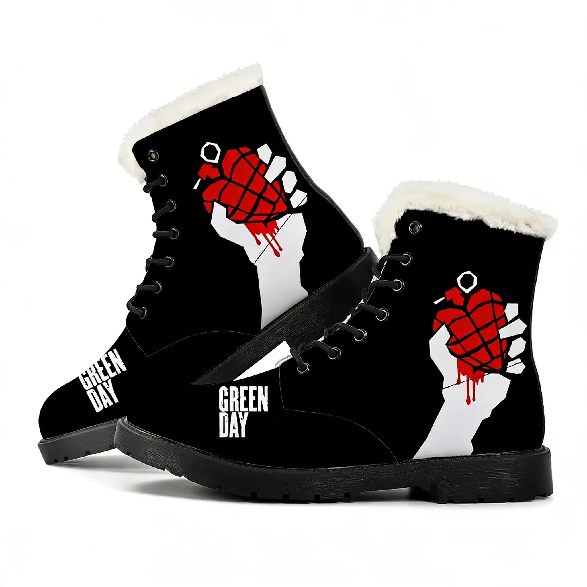 

Плюшевые ботинки Green Day для мужчин, женщин и подростков, повседневная обувь, теплые уличные ботинки, высококачественная персонализированная модная обувь с индивидуальным дизайном