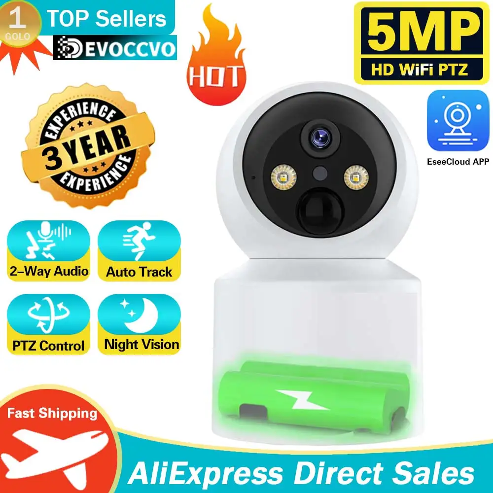 

WiFi IP Camera 5MP Baby Monitoring Built-in Battery Wireless PTZ HD Human Detection Camera Home Secuiry Surveillance Video ccam