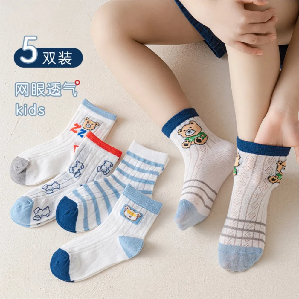 boy socks thin tube sock toddler cartoon bear model summer mesh cotton sock kids ventilation enfant