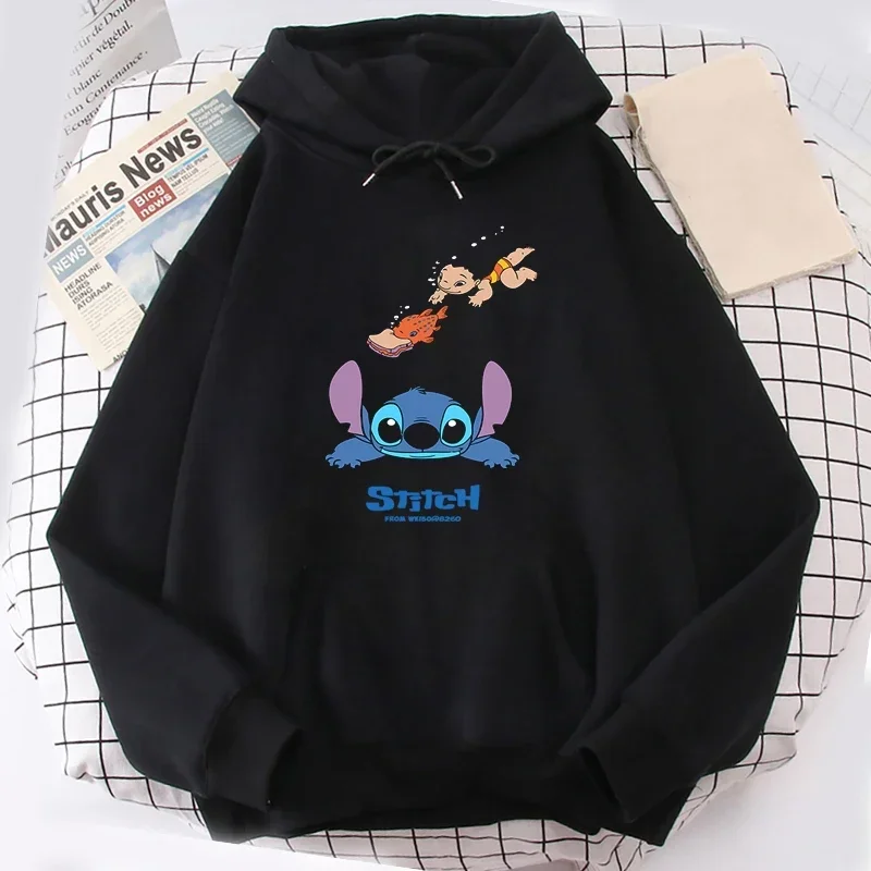 Lovely Pattern Fashion Male Sweatshirts Pocket Disney Stitch Cartoon Clothing Cozy Men Hoodies Autumn Winter Popular Pullover