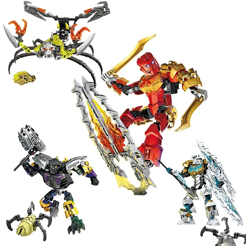 Bionicle Warriors Hero Figures Set Building Blocks Ice Fire Earth Master Bricks Skull Scorpio Toy Kid Boys Birthday Gifts