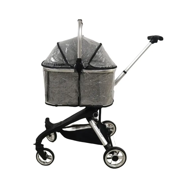 

Luxury Aviation Aluminum Folding Double Pet Trolley And Waterproof Rain Cover For Two Dogs Twin Pet Stroller