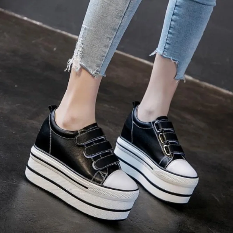 Top quality 12cm Genuine Leather New Women Shoes Platform Heel Platform Sneakers Wedge Shoes Fashion Women Leather Shoes Casual