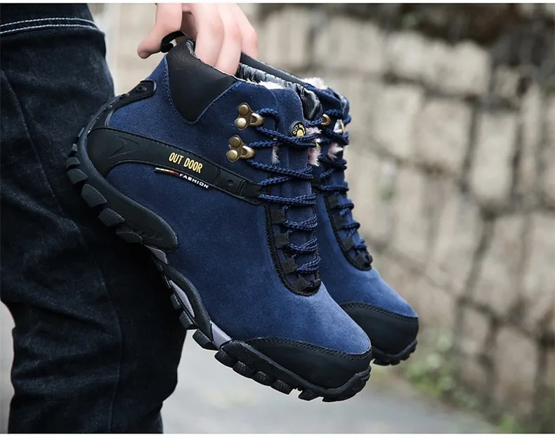 2023 Winter Warm Fur Snow Boots Male Shoes For Men Adult Fashion Cow Suede Walking Work Ankle Footwear Sneakers