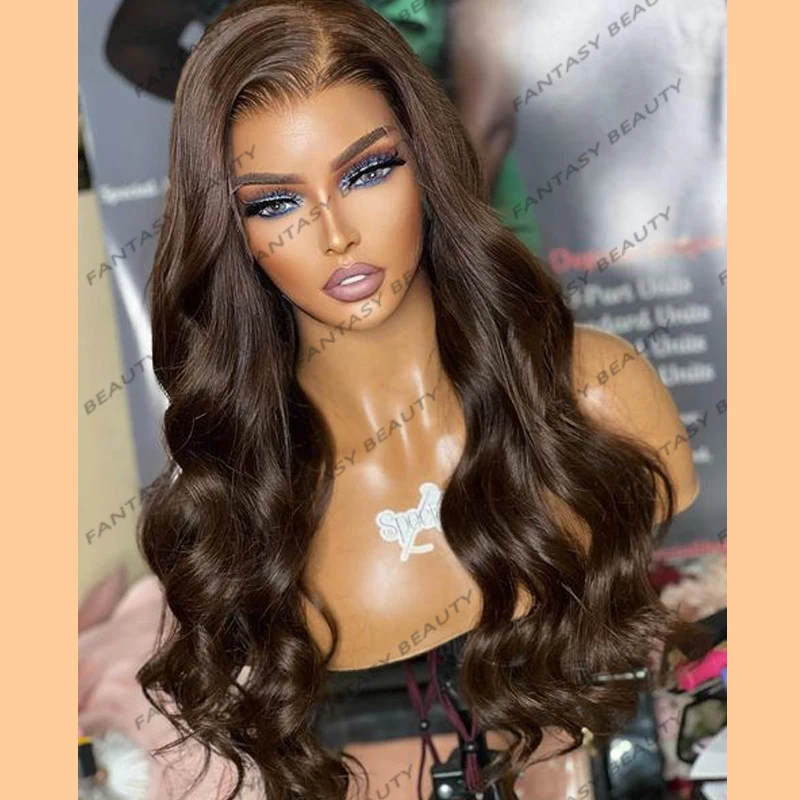 Indian Virgin 100% ludzkie włosy czekoladowy brąz ciało fala Glueless 360 peruki typu Lace front dla czarnych kobiet z dzieckiem włosy Remy włosy