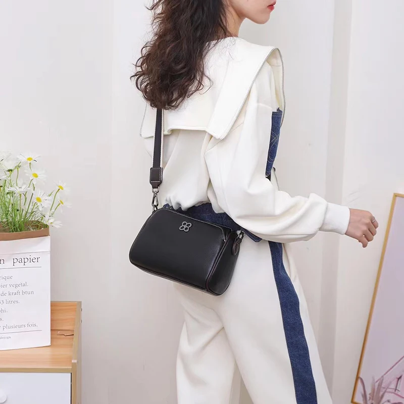 Female Genuine Leather Single Shoulder Bag Fashion Leisure Women Messenger Pack Simple Versatile Cowhide Lady Crossbody Handbag