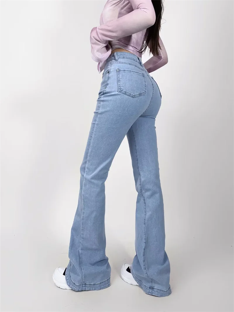 KEYANKETIAN Autumn New Women's Denim Bell Bottoms Stylish Basic Zip-Up High Waist Slim Pants Vintage Jeans Female Long Trousers