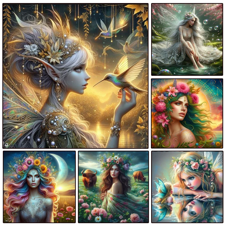 

5d Diamond Painting Portrait Fairy Elf Full Diamond Embriodery Flower New Collection Art Wall Decoration For Home