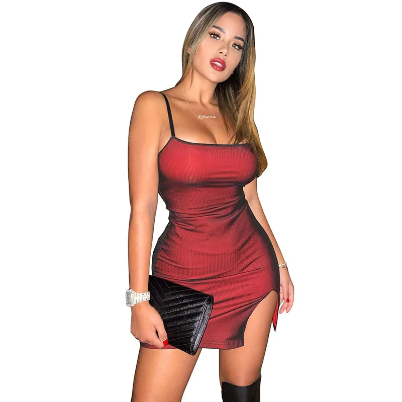 Malha dupla camada sexy vestido magro feminino sem mangas festa bodycon 2023 bandagem elástica divisão tendência clubwear roupa magro
