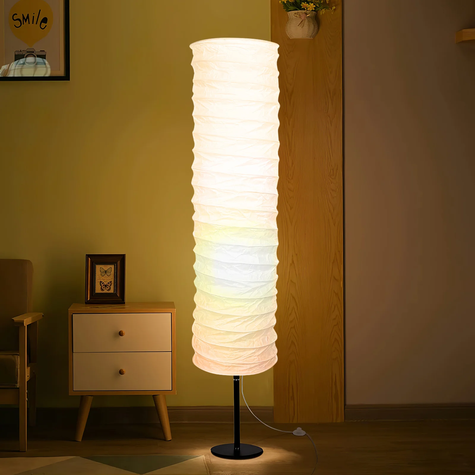 Paper Floor Lamp Shade Nordic Style Simple Foldable Rice Paper Lamp Cover Modern Floor Light Bulb Cage Guard for Living Room