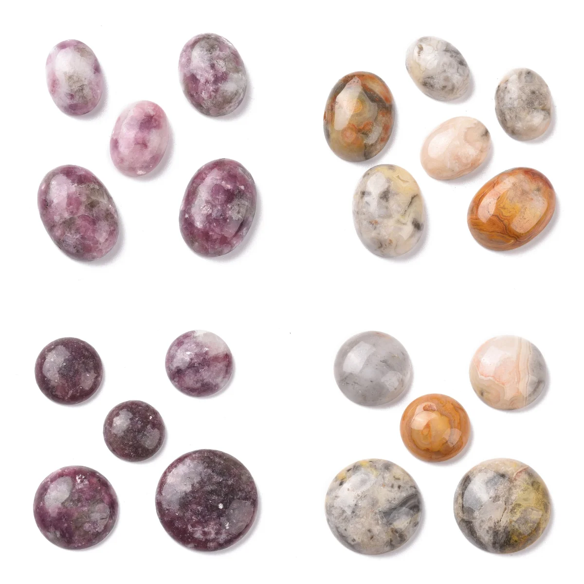 

10Pcs Natural Lepidolite/Agate Cabochons Oval Round Flat Back Gem Stone Cabochon No Hole Beads for Necklace Rings Jewelry Making