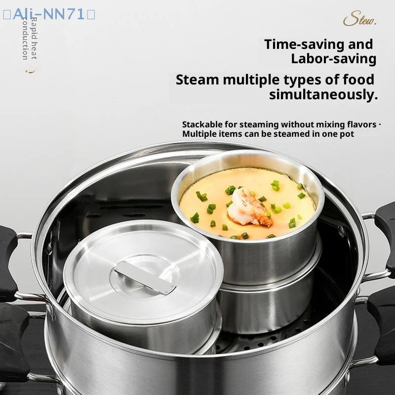 【NN71】Stainless Steel Steamed Egg Bowl Ramen Rice Fruit Salad Stew Bowls With Lids Soup Cup Food Container Tableware Supplies