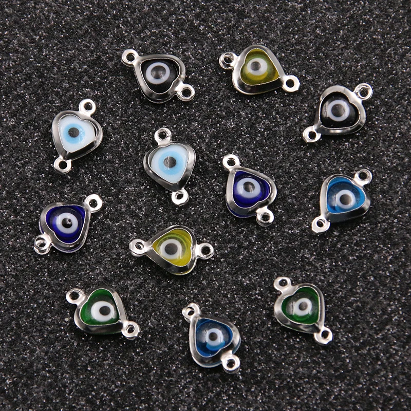 10Pcs 7X12mm 6 Color Stainless Steel Heart Eye Charms Connector DIY Bracelet Necklace For Jewelry Making Accessories