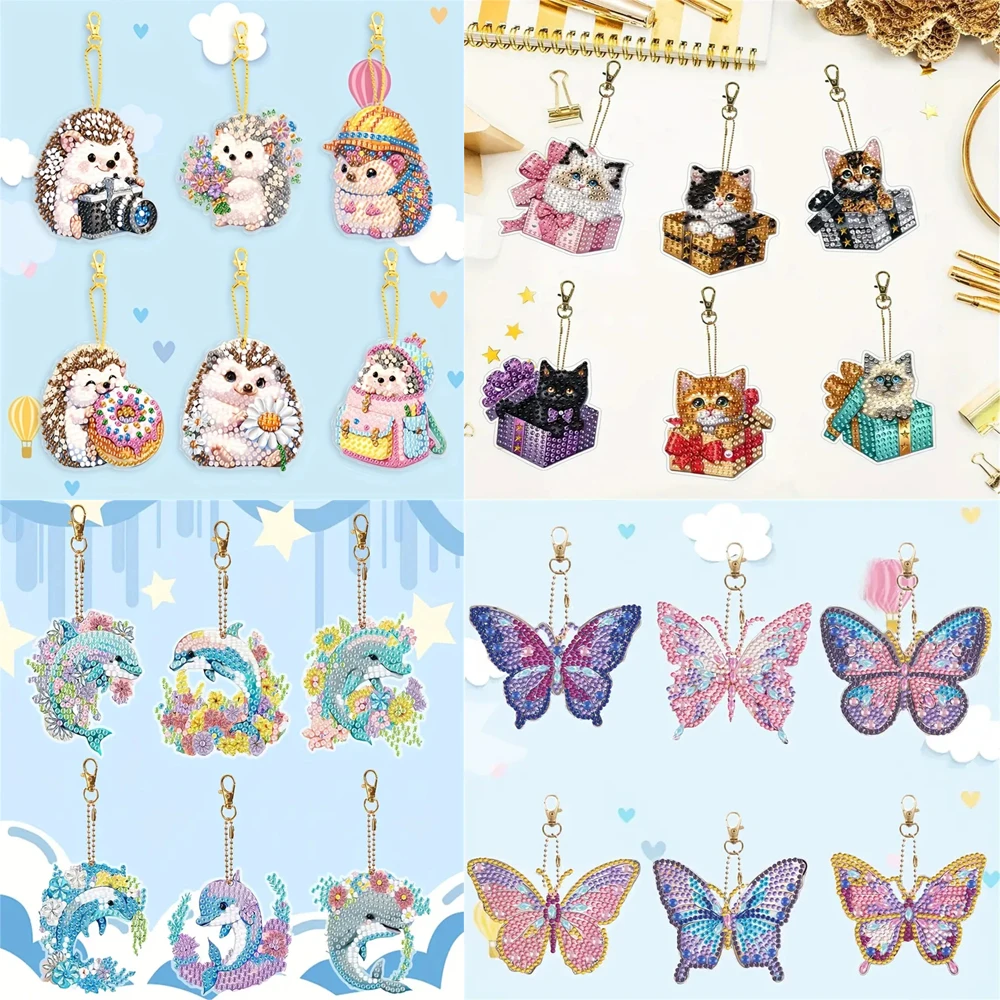 Porte-clés de peinture diamant à faire soi-même par ensemble-thème animal, adapté aux débutants, fournitures artisanales en diamant, cadeaux exquis pour