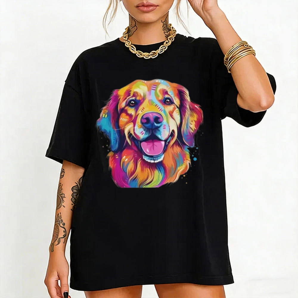 Colorful Golden Retriever Graphic Tee Rainbow Pop Art Dog Lover Gift Men Women Fashion Top Dog Dady Dog Momo Cotton Casual Tees