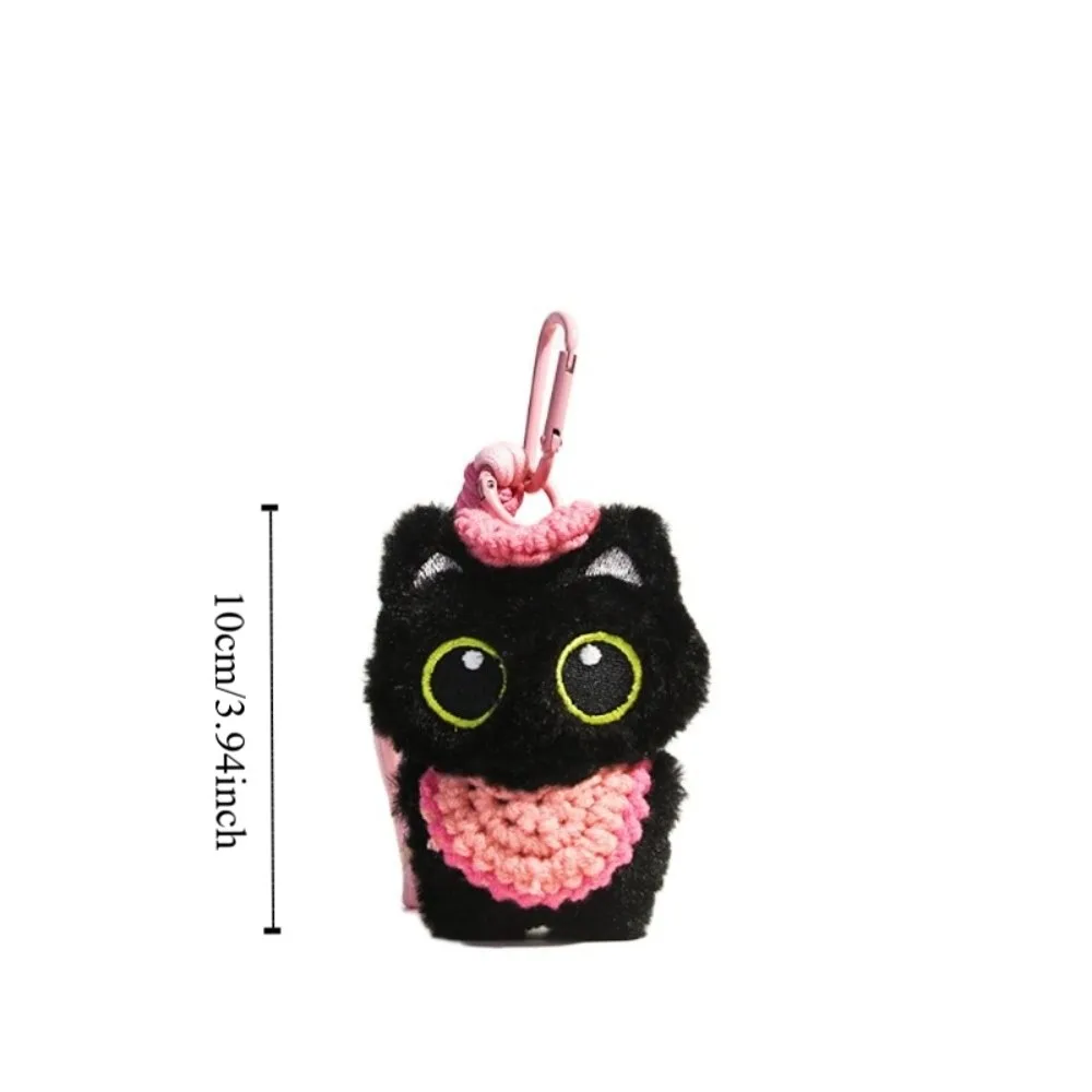 Novo bonito gato preto boneca de pelúcia chaveiro com chapéu de malha babador boneca saco pingente bolsa de ombro chaveiro do carro saco escolar decoração