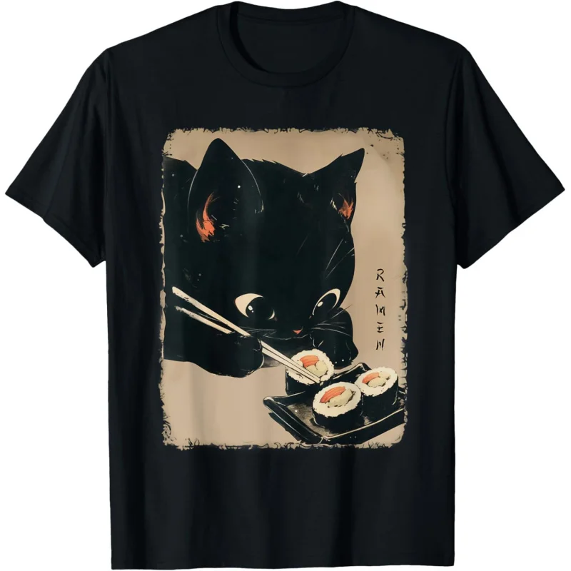 

Kawaii Cat Eating Sushi Funny Japanese Anime Cute Girls T-Shirt