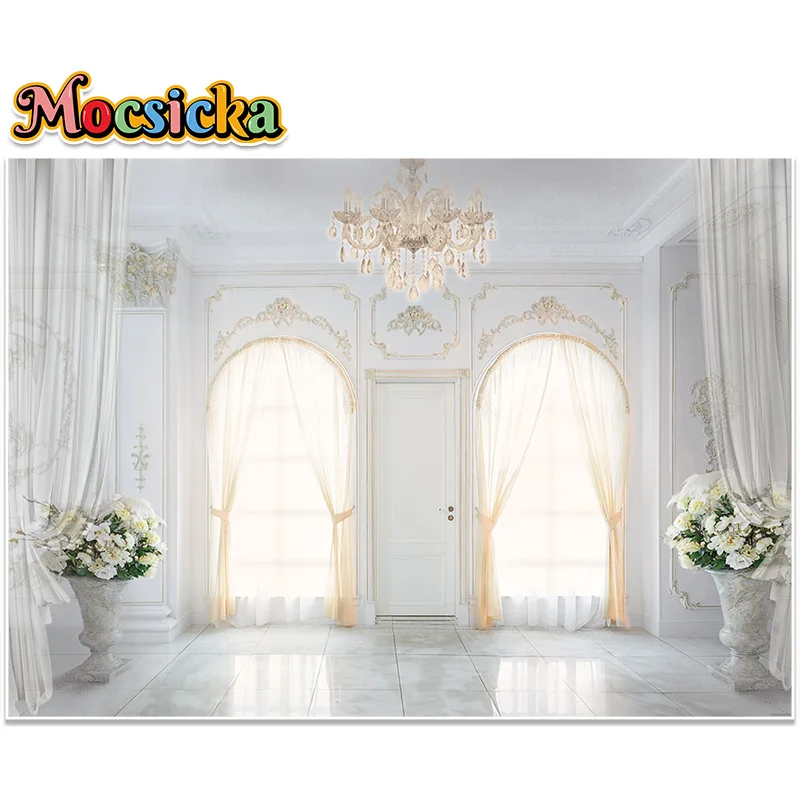 White Palace Backgrounds for Wedding Photography Chandelier Flowers Engagement Party Backdrop Bridal Shower Decoration Banners