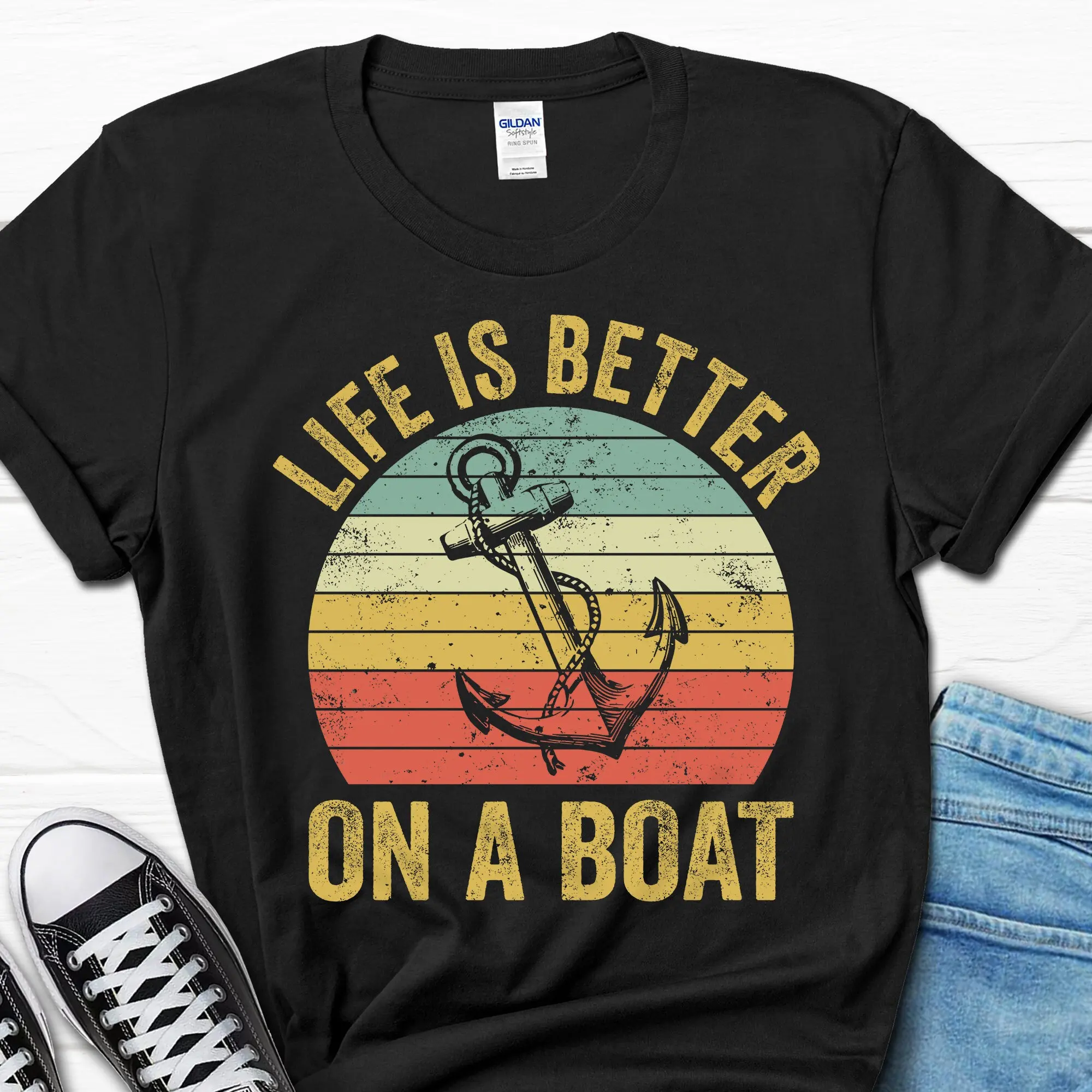 

Father's Day Boating T Shirt Pontoon Sailing Dad for Husband Retro Men's Funny