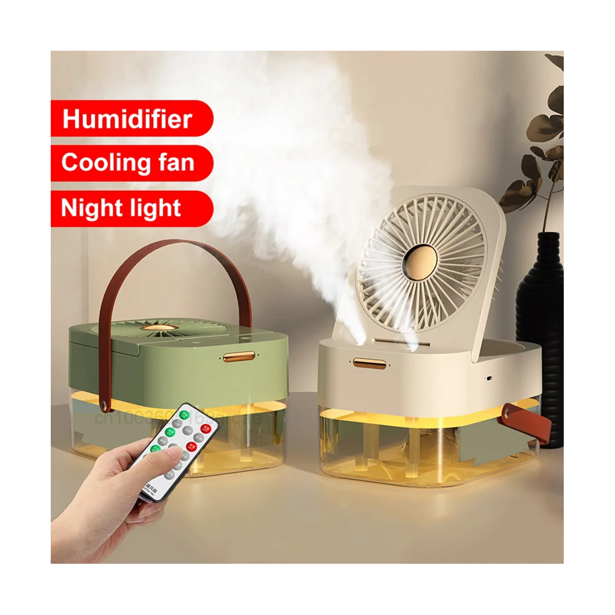 3 In1 Humidifier Double Spray Fan Portable Fan Air Cooler Humidifier USB Fan Desktop Lamp Fan for Summer Hydration Fan-A