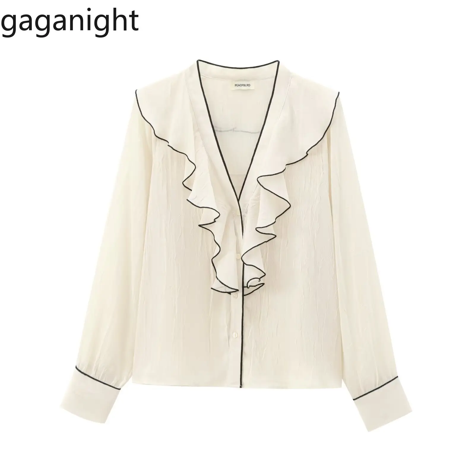 

Gaganight 2025 Women Fashion Niche Autumn New Collection American Style Color Blocked Decorative Edge Stacked Decorative Shirt